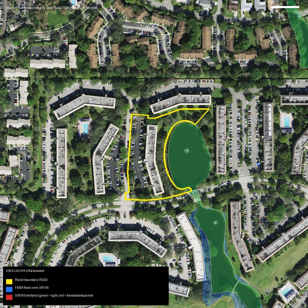 GIS map with parcel polygon, FEMA zone and wetlands — 2304 LUCAYA LN, COCONUT CREEK, FL, 33066